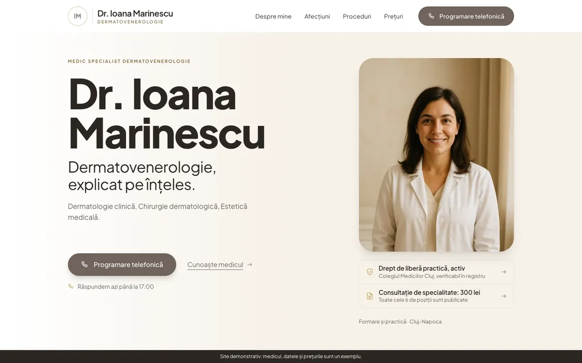 Modelul „Cald”, dermatologie, pe desktop