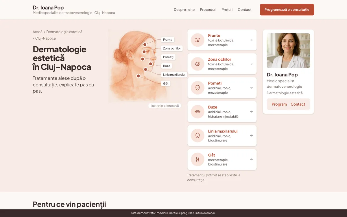 Modelul „Chipul”, dermatologie estetică, pe desktop